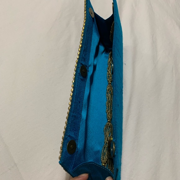 Blue & Gold South Asian Inspired Clutch- Raw Silk - Picture 7 of 12